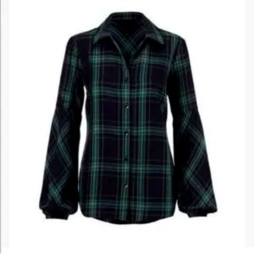 Cabi Big Sur Plaid Shirt Green Navy Blue Size Small - Picture 6 of 11